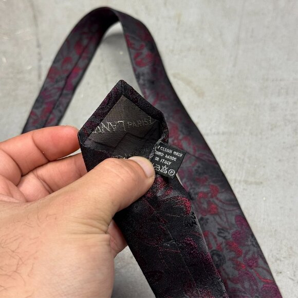 Lanvin Paris Tie 100% Silk Made in Italy Paisley Purple Woven 3.5" - Picture 6 of 6